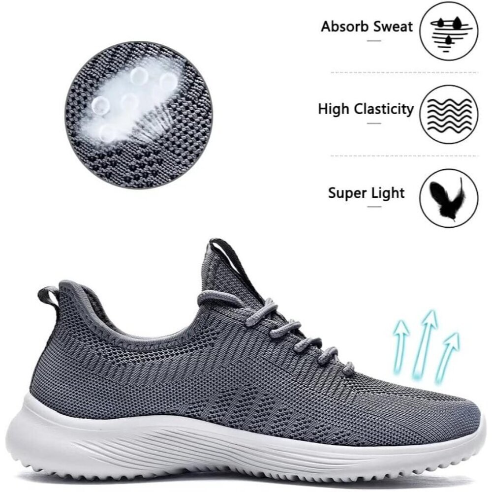 Women's Grey Non Slip Casual Running Lightweight Mesh Fashion Sneakers - Picture 5 of 6